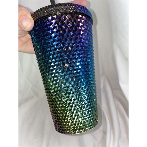 Starbucks Fall 2023 Black PVD Metallic Bling Studded Grande Cup New Lmtd Rnbw - Picture 5 of 6